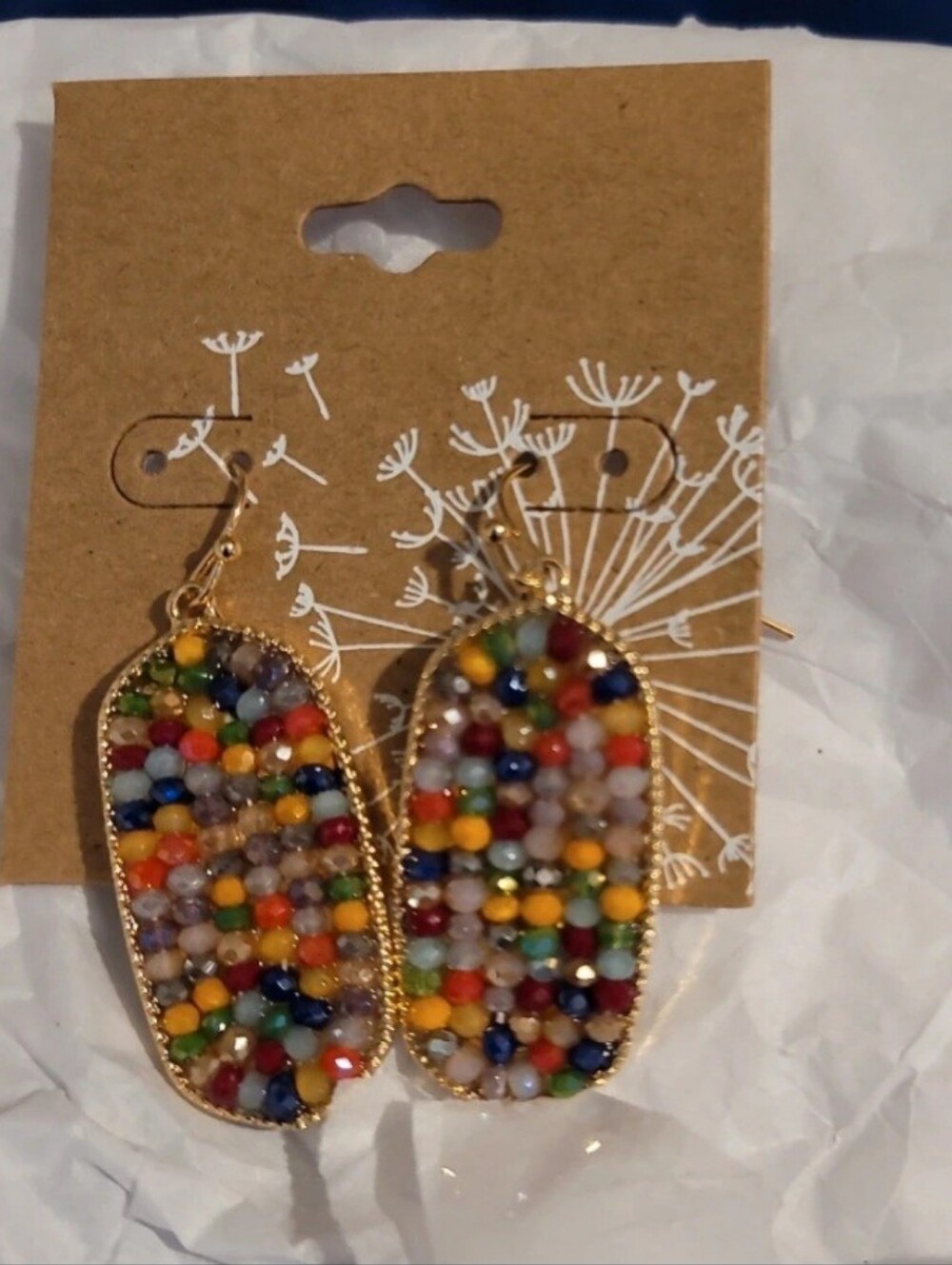 Beaded Multicolor Dangle Earrings - Gold Frame